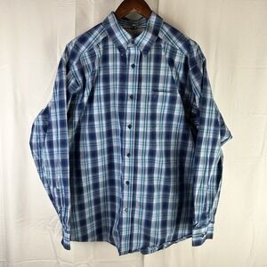 Ariat Pro Series Shirt Mens XL Blue Plaid Button Long Sleeve Western Cowboy